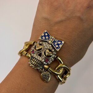 Betsey Johnson Ivy League Crystal Skull polka dot bow stretch Bracelet